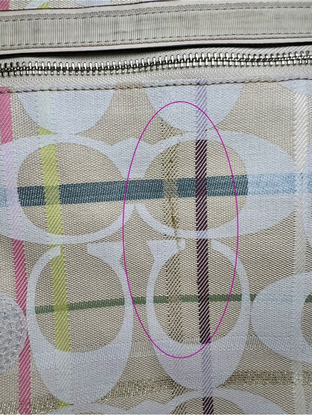 Coach Poppy Signature Tattersall Sequined Glam Tote Ivory Gold Style 19867 GUC - Picture 9 of 16